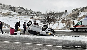 Nevşehir'de Buzlanma Nedeniyle Otomobil Takla Attı